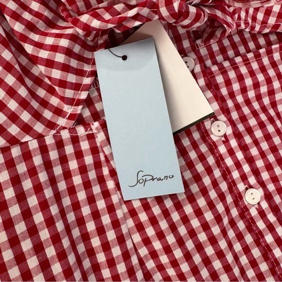 Soprano Red & White Gingham Cotton Sun Dress Size Large NWT Tie Front Cutout - Picture 8 of 15